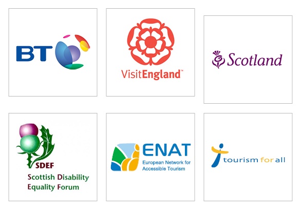 Disability Access Day 2015 supporters' logos, BT, ViistEngland, Scotland, Scottish Disability Equality Forum, European Network for Accessible Tourism (ENAT) and Tourism for All UK