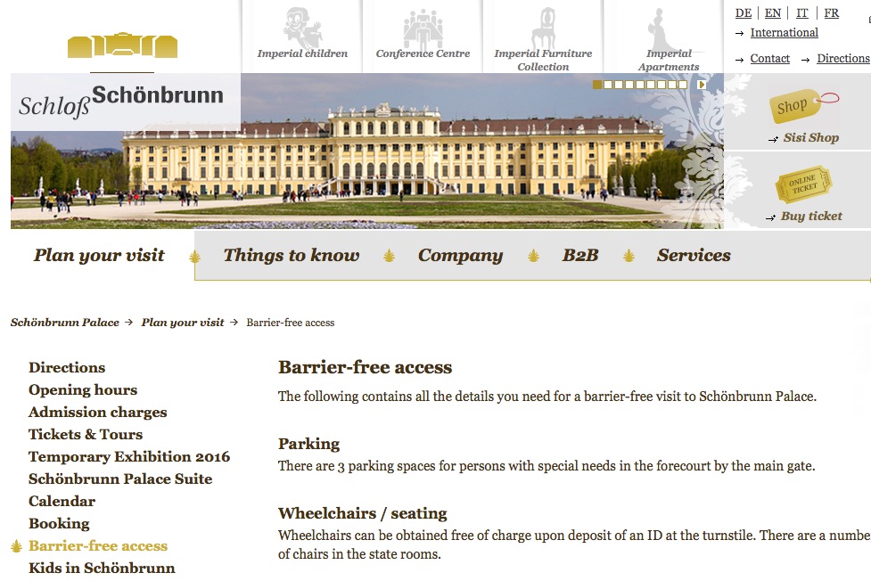 Image of Schloss Schönbrunn, Vienna, Website. Barrier-Free Access page 
