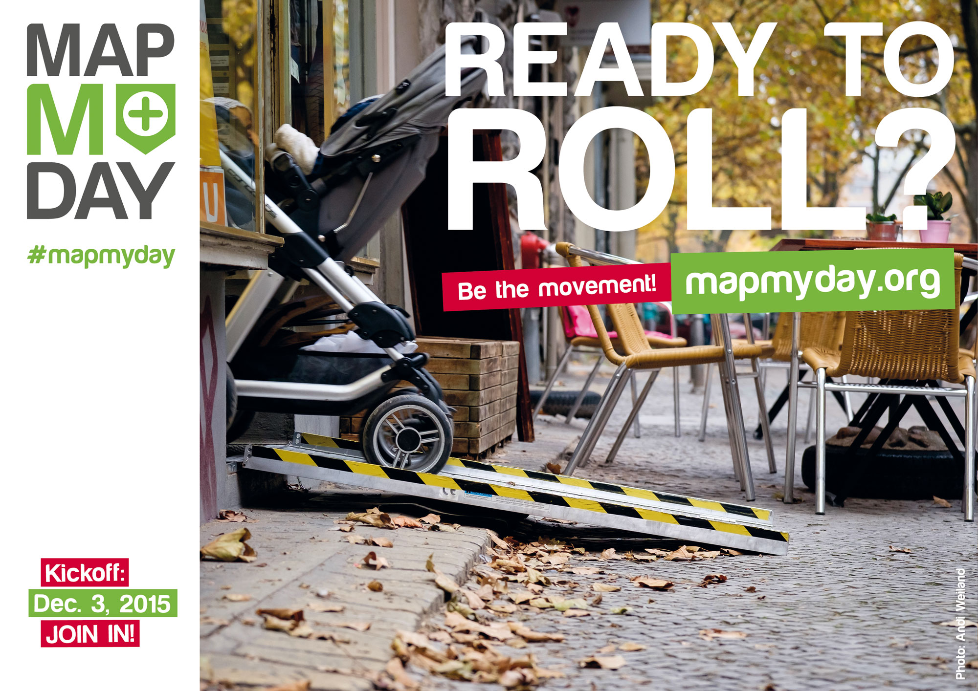 MapMyDay image of pushchair exiting building on temprorary ramp 