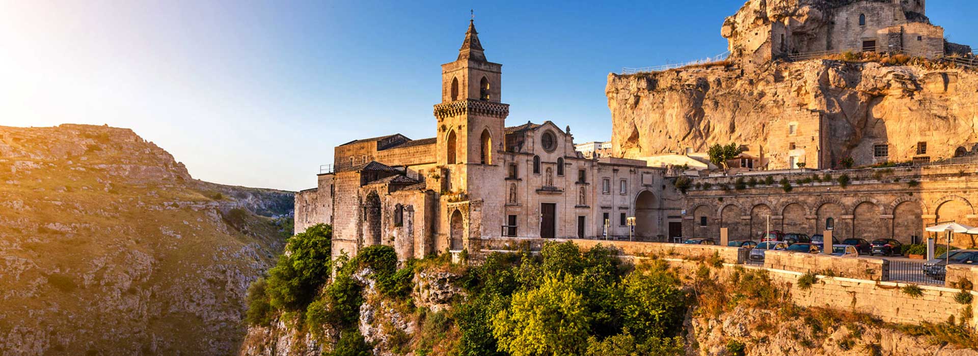 View of church on mountain, Matera, Italy