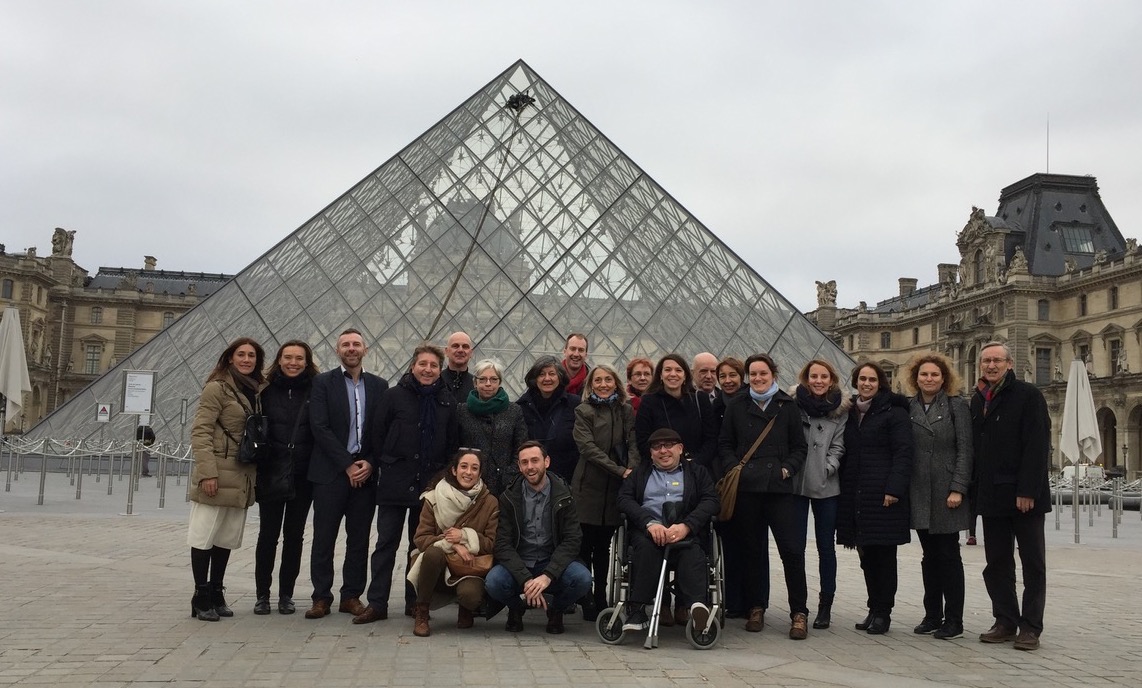 ENAT NTOs' Learning Group photo outside entrance of Louvre Museum, Paris, 2017