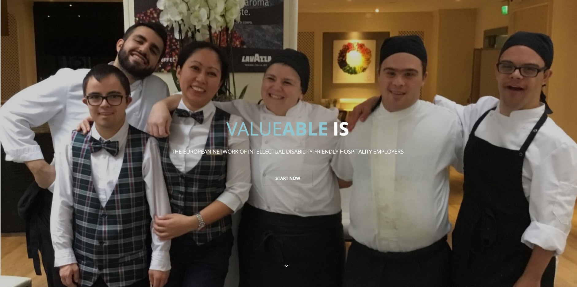 Screenshot of valueable.eu website showing hospitality and catering staff in uniform 