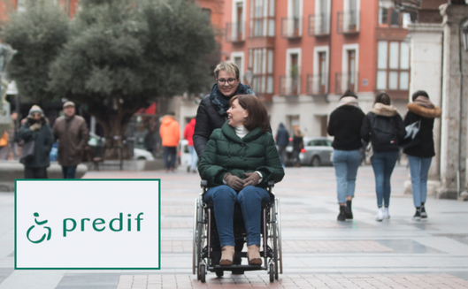 City street with wheelchair user and PREDIF logo