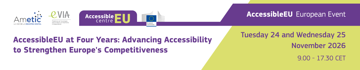 Banner announcing the AccessibleEU Resource Centre's Final Conference, 24-25 November from 09.00 - 17.30 CET