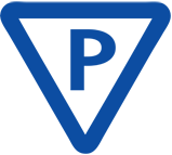 The priority seat logo with Capital P in a triangle