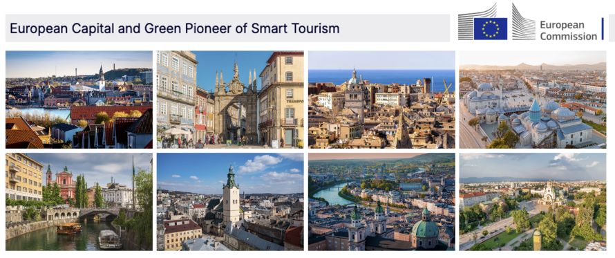 Composite image of the 8 shortlisted cities in the Awards category for cities with 100,000+ inhabitants.