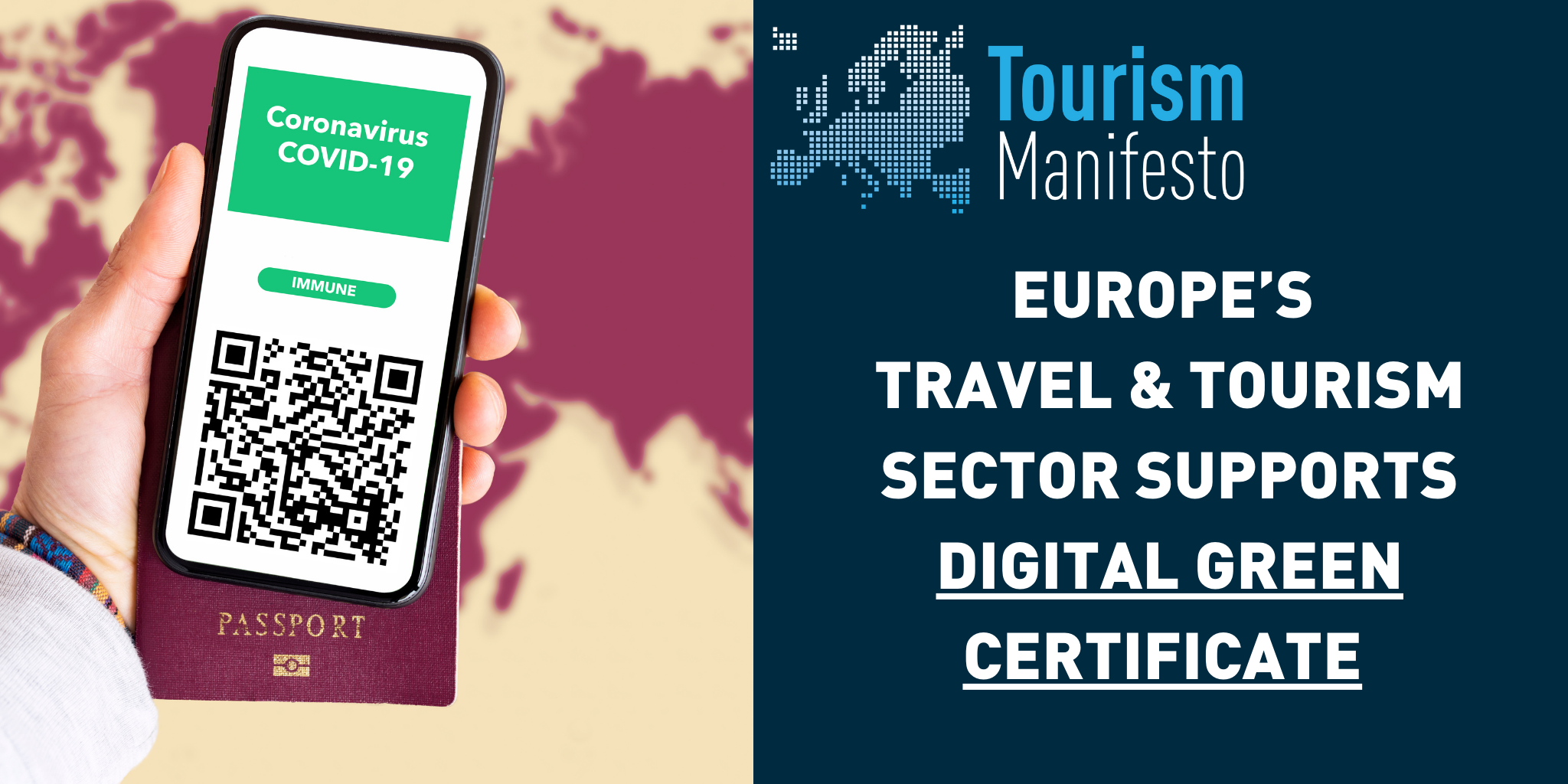 Banner EU Green certificate is supported by Tourism Manifesto Group. QR code and passsport