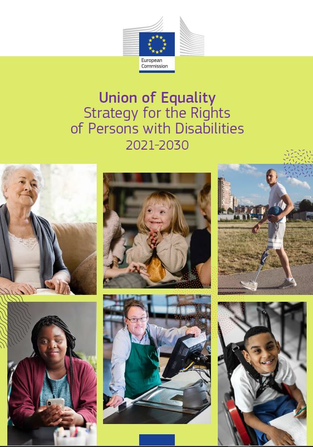 Union of Equality -Stratgey for Rights of pesons with disabilities cover page showing 6 photos of persons of various ages and backgrounds. 