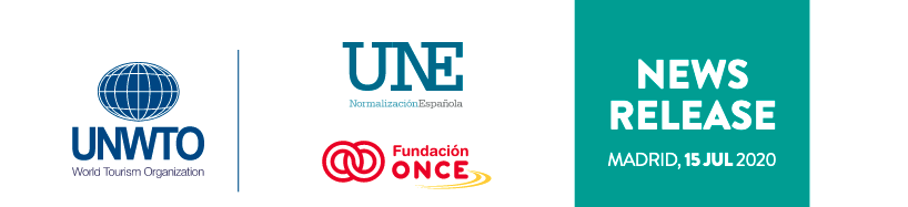 Logos of UNWTO, Fundacion ONCE and UNE