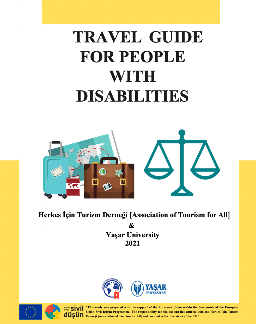 Turkey Travel Guide for people wirh disabilities with suitcase and scales of justice 