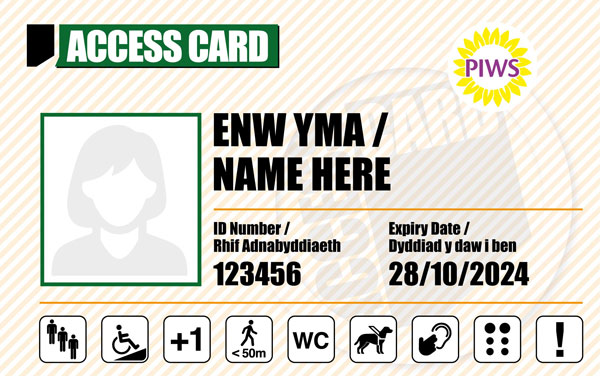 PIWS Access card image (blank) with disability pictograms