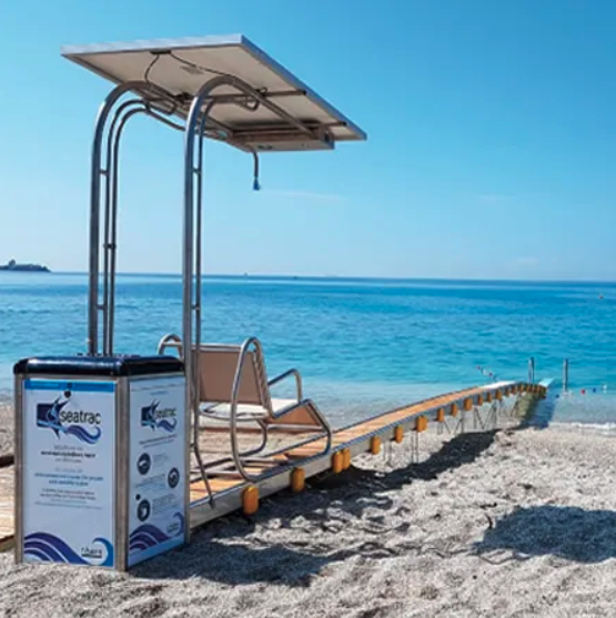 Image of Seatrac device giving ramped access to the sea on a moving seat 