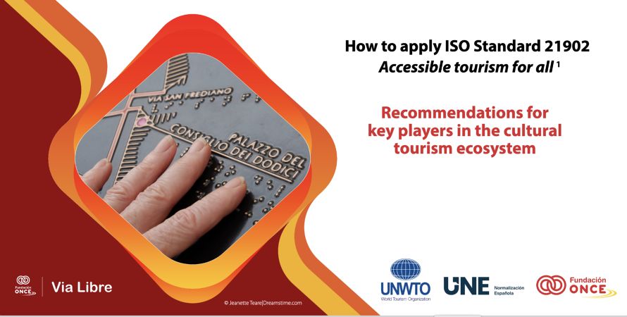UNWTO Cover Page of ISO Guide for Cultural Tourism Actors, showing fingers touching Braille signage